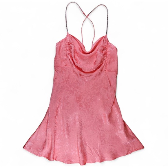 For Love Lemons Mini Dress Pink XL Floral Lace Up Corset Rhinestone Straps Flowy - Picture 6 of 14